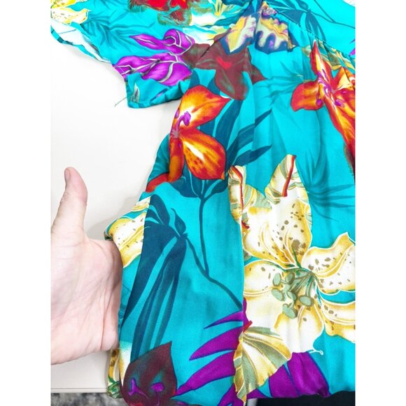 VTG Colors 1X Tropical Dress Large Bold Print Floral 100% Rayon Muumuu 44"L NWT - Picture 7 of 12